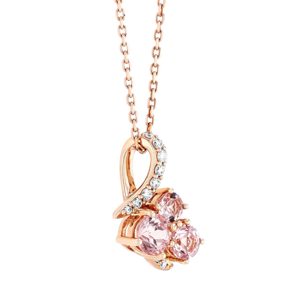 Lotus Garnet Trio & Diamond Twist Pendant in Rose Gold